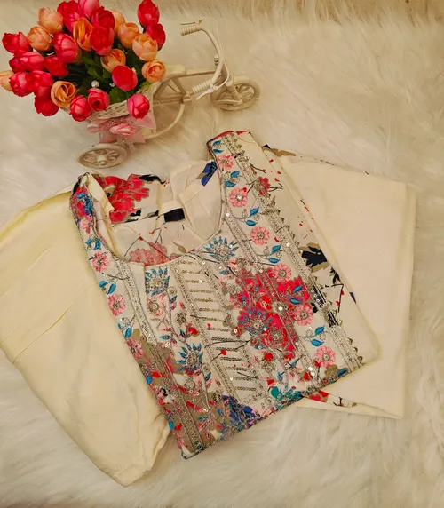 HALF WHITE FLORAL KURTI SET KS031